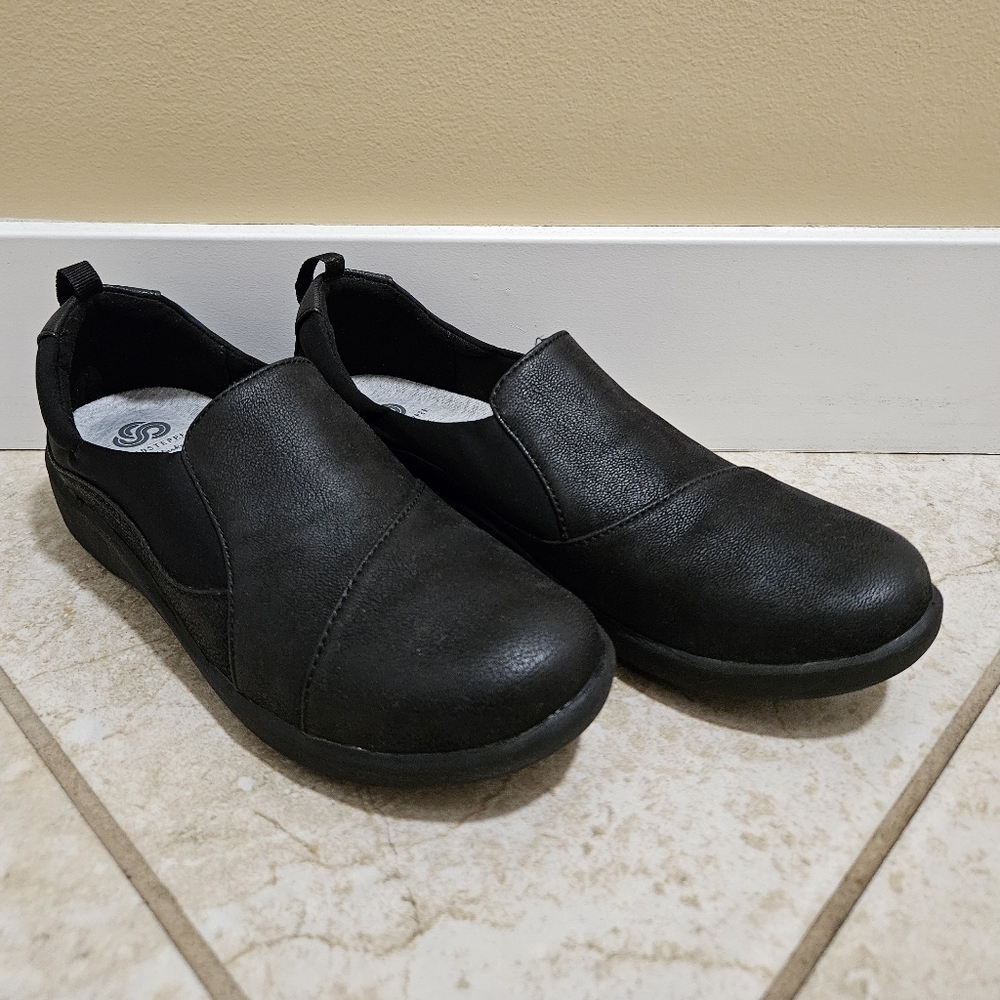 Clarks Women's CloudSteppers Sillian Black Paz Slip-On Loafer Shoed Size 7